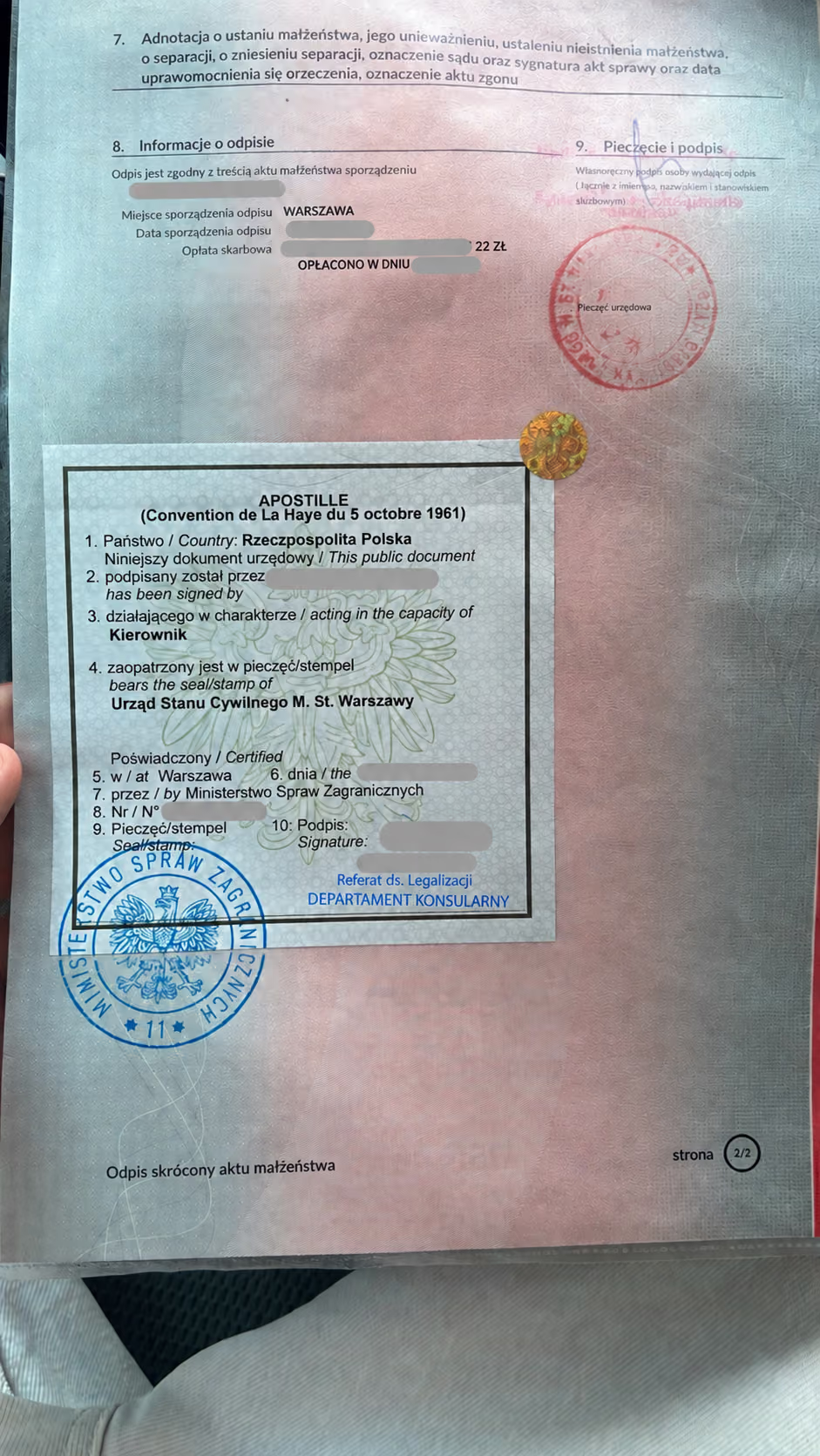 Apostille na akcie małżeństwa