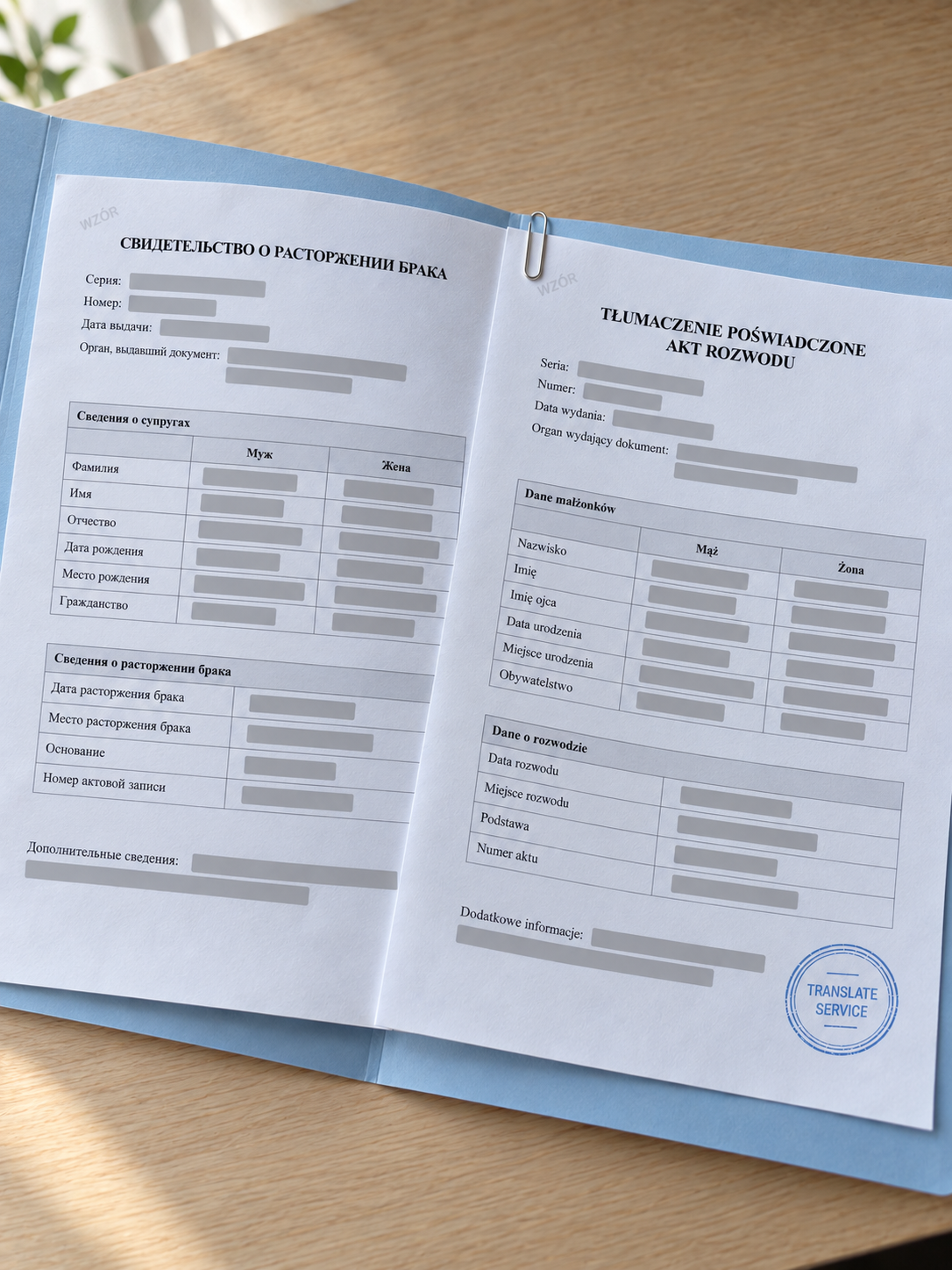 Свидетельство о расторжении брака на русском и перевод на польский — Translate Service