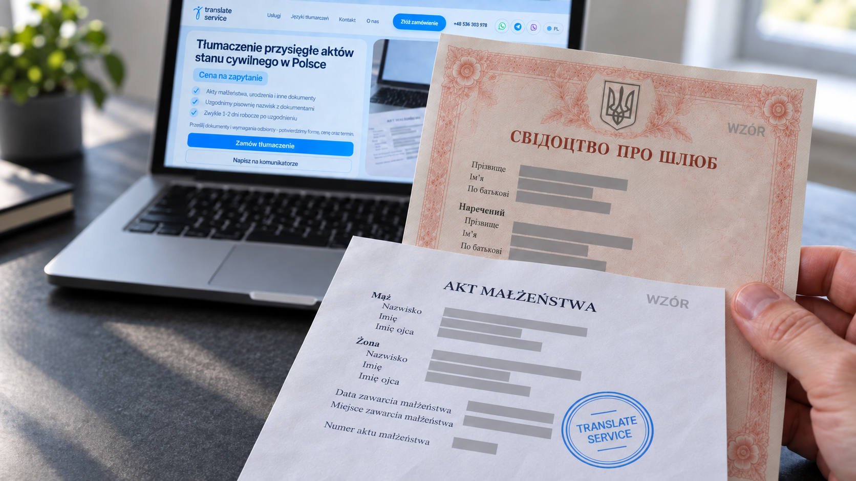 Перевод свидетельств ЗАГС рядом с ноутбуком Translate Service