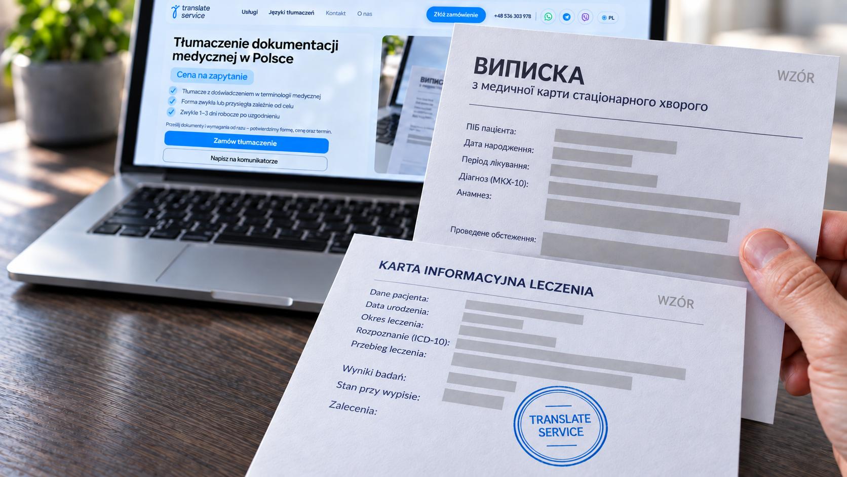 Перевод медицинских документов рядом с ноутбуком Translate Service