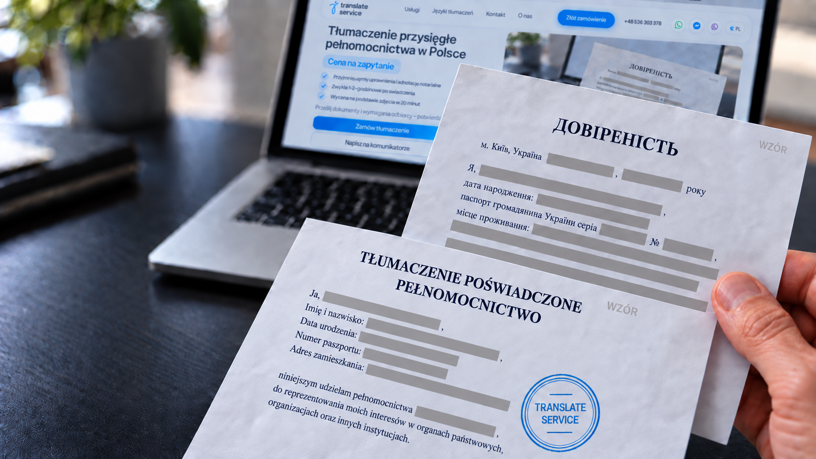 Перевод доверенности рядом с ноутбуком Translate Service